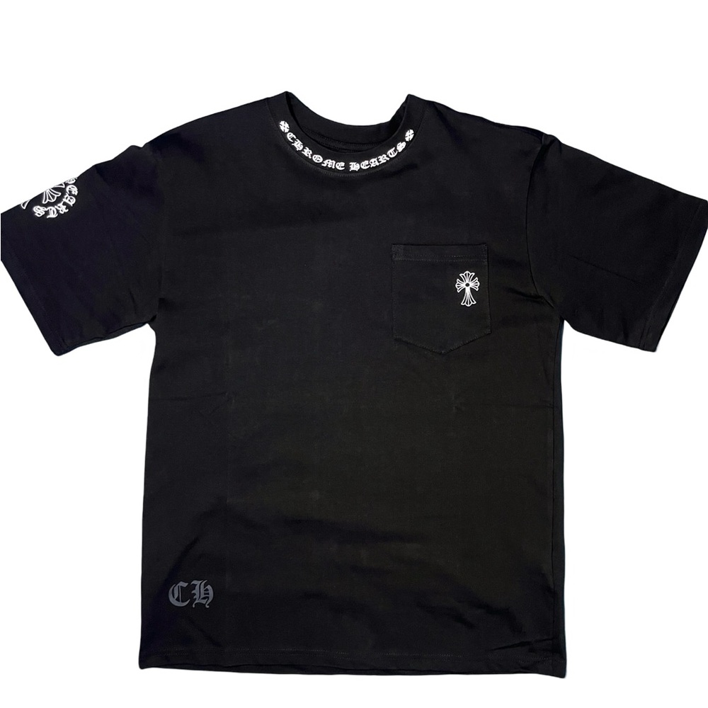 Black Chrome Hearts Neck Logo T-Shirt; Size M